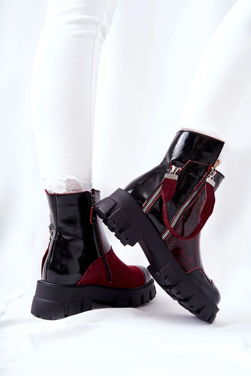 Skórzane Botki Sztyblety Maciejka Czarno-Bordowe 05137-33