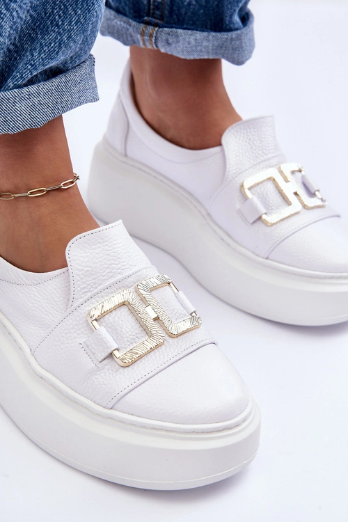 Skórzane Półbuty Damskie Na Platformie Białe Lewski 3398/2