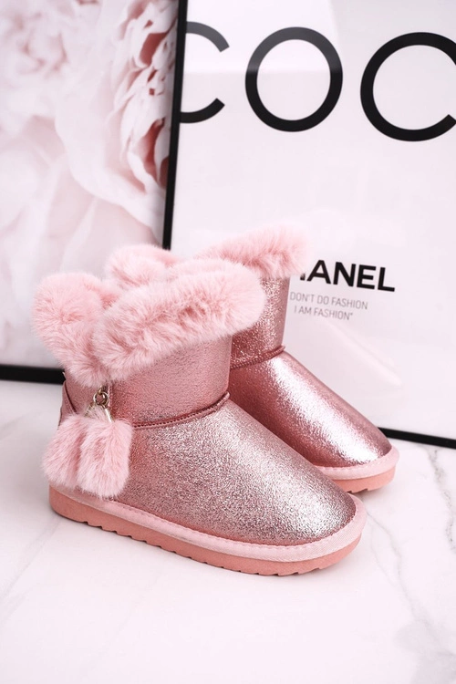 Dziecięce Ocieplane Śniegowce Z Pomponami Różowe Clara