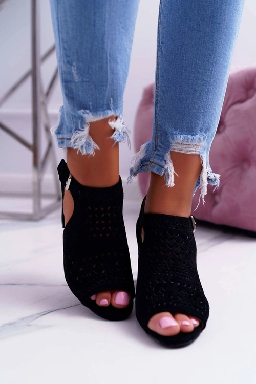 Damskie Sandały Na Słupku Peep Toe Czarne Olenia