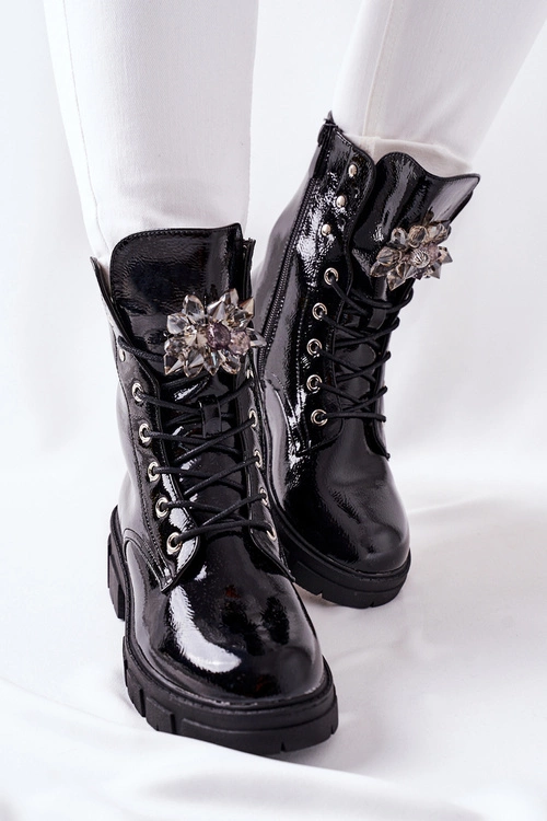 Botki Damskie Trapery Czarne Kryształy Tweten