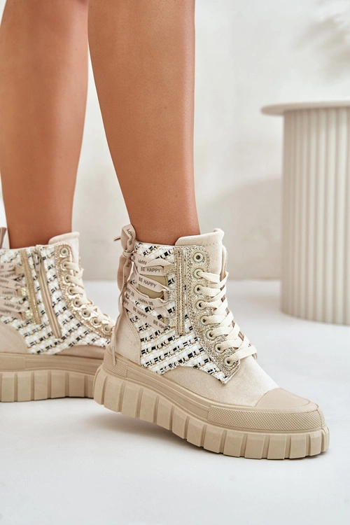 Wysokie Trampki Damskie Na Masywnej Platformie Jasnobeżowe Kernia