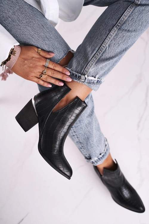 Damskie Botki Na Słupku Czarne Ruben