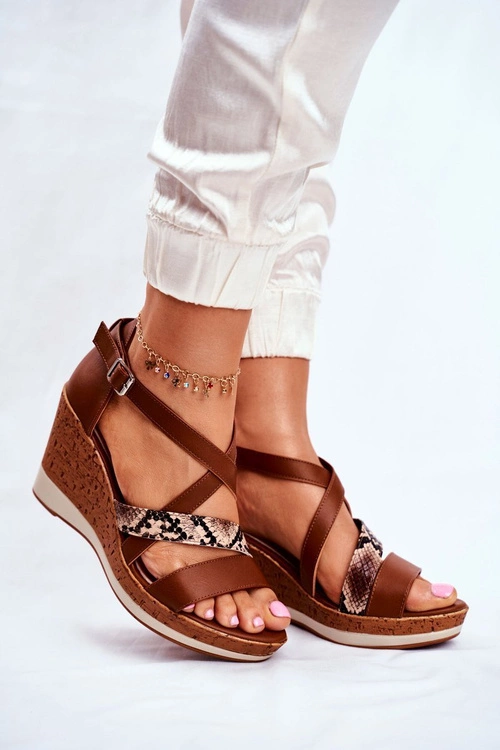 Sandały Damskie Na Koturnie Sergio Leone Brązowe SK309