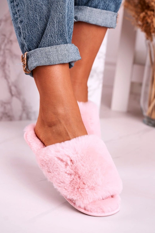 Damskie Klapki Papcie Futrzane Różowe Sweet