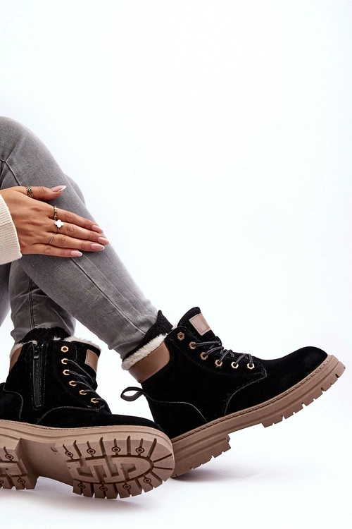 Damskie Trapery Ocieplane Futerkiem Czarne Fenan