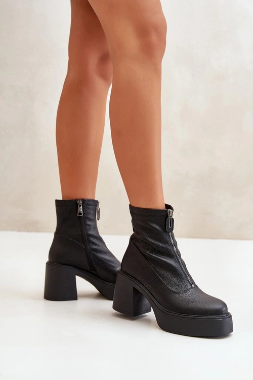 Ocieplane Botki Damskie Na Platformie I Słupku Czarne Vinceza 66715