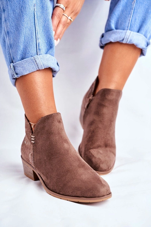 Botki Damskie Płaski Obcas Wiosenne Brązowe Elizabeth