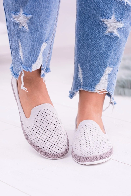 Damskie Ażurowe Szare Balerinki Eparo