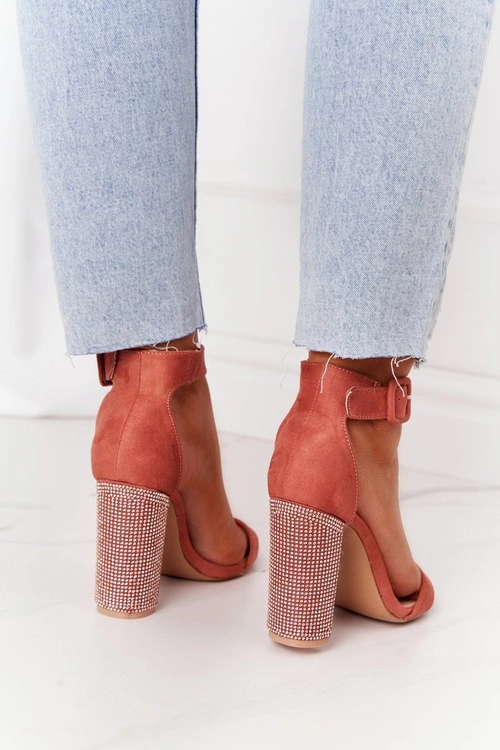 Sandały Na Słupku Z Cyrkoniami Lu Boo Ceglaste