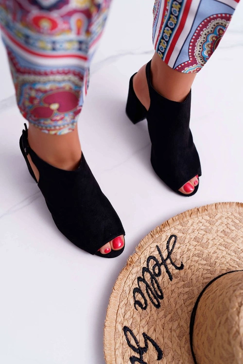 Sandały Damskie Na Słupku Z Cholewką Peep Toe Czarne Esta