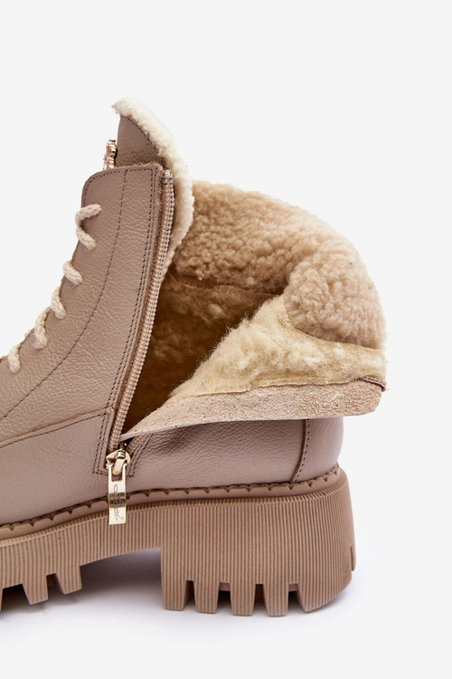 Damskie Skórzane Trapery Botki Beżowe Lemar Vergo