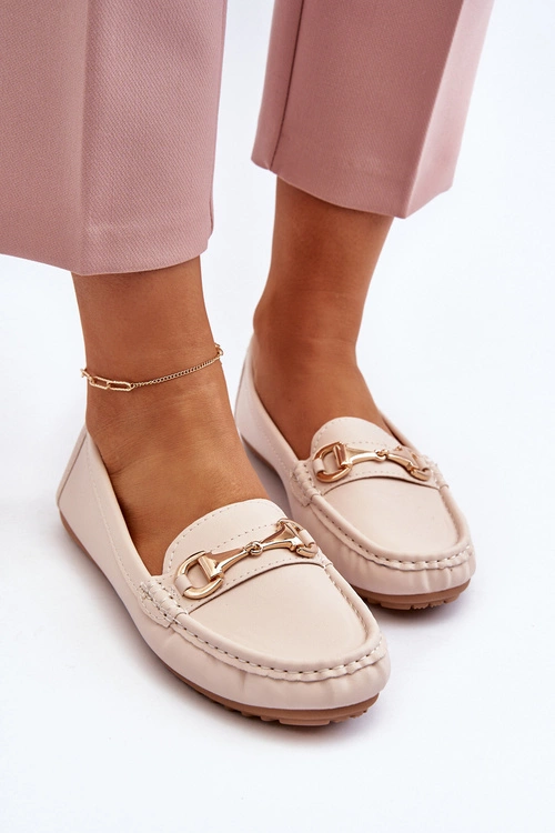 Damskie Klasyczne Mokasyny Eko Skórzane Beżowe Demese