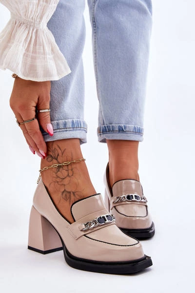 Wygodne Czółenka Na Masywnym Obcasie Beżowe Julien