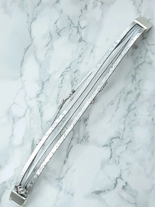 Damska Bransoleta Rzemień Srebrna Koraliki Michiko