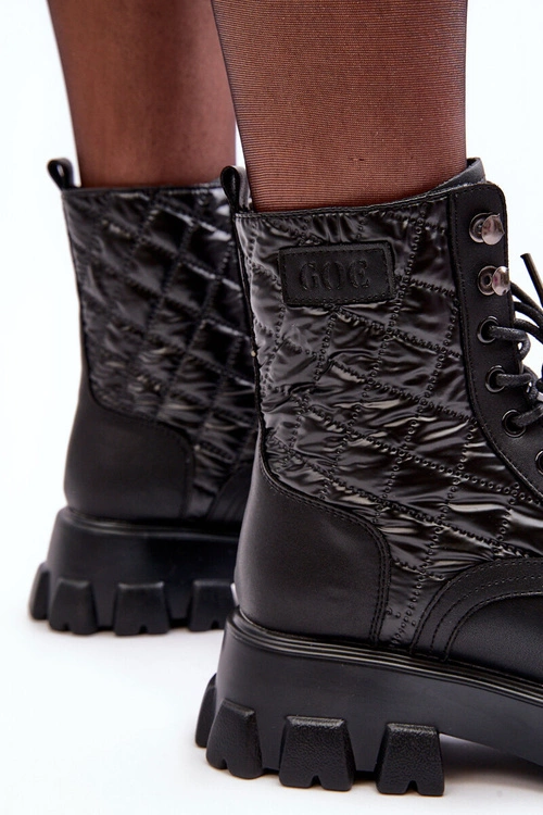 Skórzane Botki Workery Na Płaskim Obcasie GOE MM2N4021 Czarne