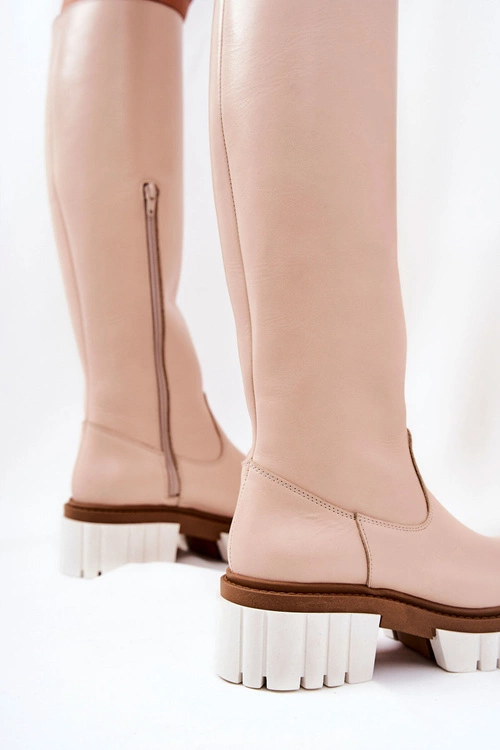 Skórzane Kozaki Na Suwak Beżowe Nellis