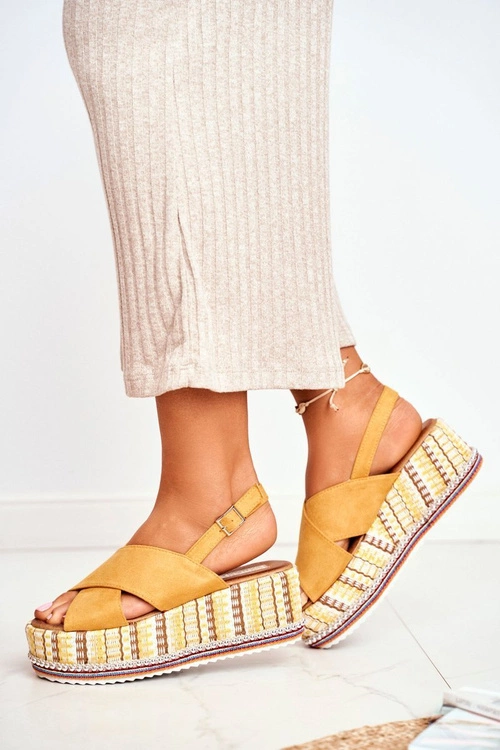 Sandałki Damskie Na Koturnie espadrylu Żółte Sandy