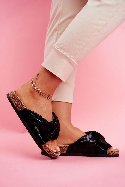 Klapki Damskie z Dużą Kokardą Czarne Lovely Time