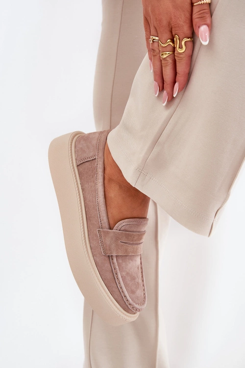 Mokasyny Damskie Zamszowe Na Platformie Vinceza 79535 Beżowe