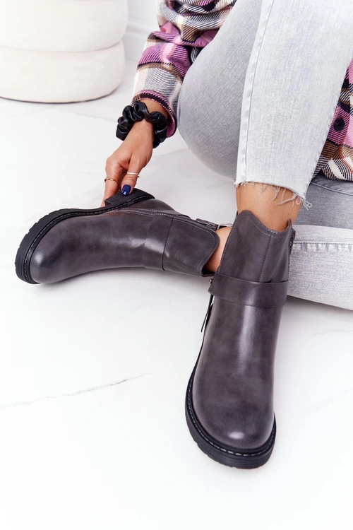 Damskie Ocieplane Botki Workery Szare Alivia