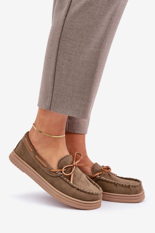 Mokasyny Damskie Na Płaskiej Podeszwie Ciemnozielone Timannie