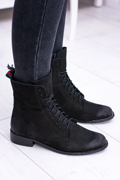 Skórzane Czarne Damskie Botki The Island