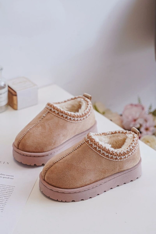 Śniegowce Botki Dziecięce Na Platformie Ocieplane Futerkiem Beżowe Vilabria