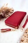 Duży Portfel Pikowany Z Paseczkiem Czerwony