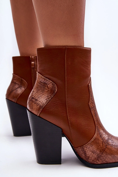 Damskie Skórzane Kowbojki Botki Brązowe Fiorene