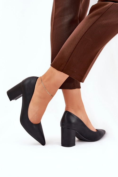 Czółenka Damskie Na Słupku Ze Szpiczastym Noskiem Czarne Deonira