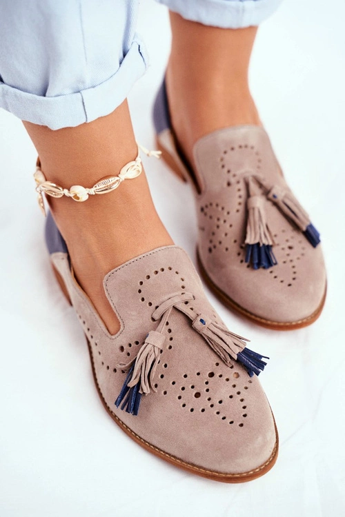 Damskie Półbuty Maciejka Skórzane Mokasyny Beżowe 04484-04/00-5