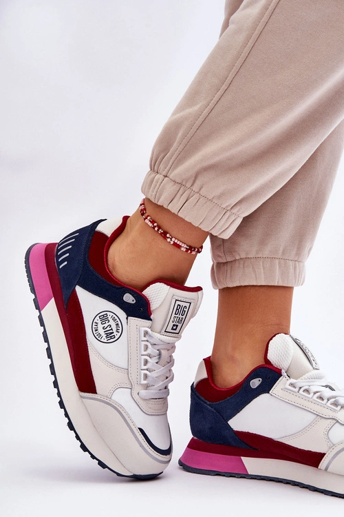 Skórzane Sneakersy Memory Foam System Big Star LL274369 Biało-Czerwone