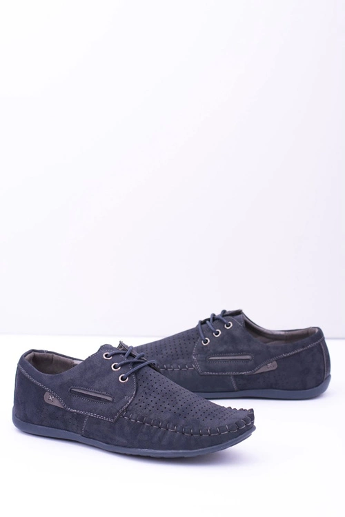 Granatowe Dziurkowane Mokasyny Męskie Emire