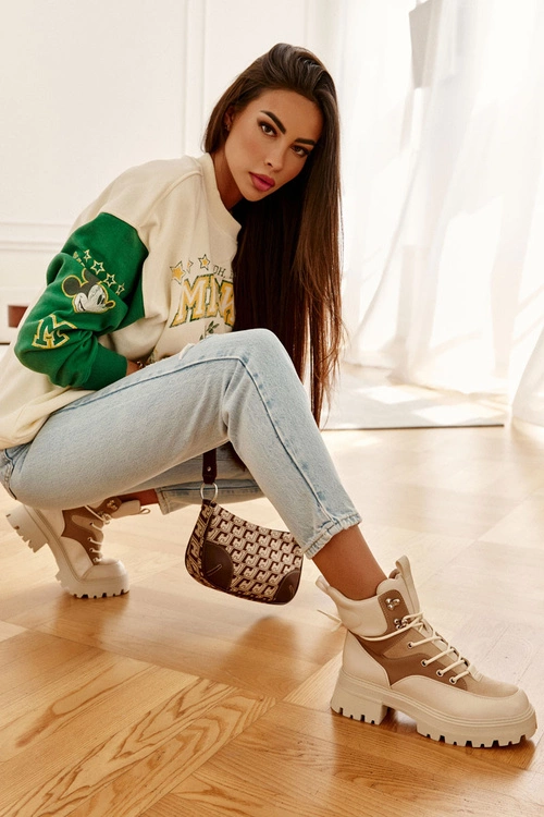 Ocieplane Botki Trapery Beżowo-Brązowe Settimo