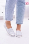 Damskie Srebrne Skórzane Slip On Frela