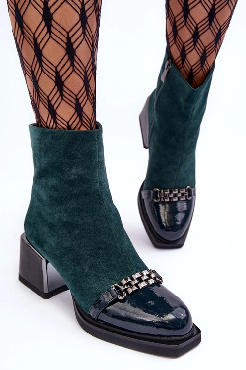 Zamszowe Botki Na Masywnym Klocku S.Barski MR870-70 Zielone