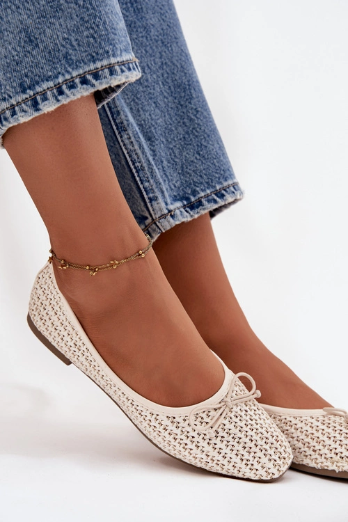 Baleriny Z Plecionką I Kokardką Ecru Belirra