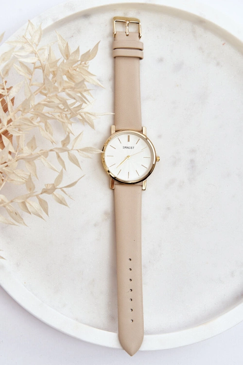 Damski Zegarek Ze Złotą Kopertą Ernest Beżowy Vega