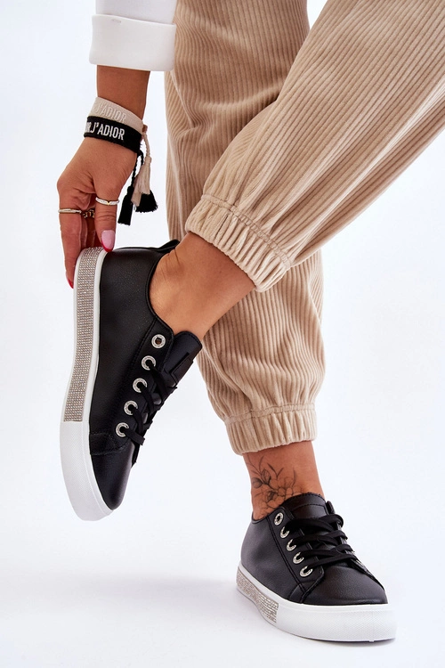 Niskie Trampki Damskie Z Dżetami Czarno-Białe Demira