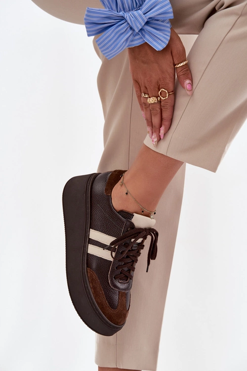 Skórzane Sneakersy Damskie Na Platformie Zazoo 3775 Czekoladowe