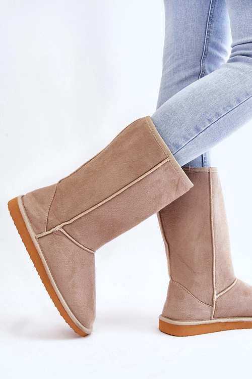 Damskie Zamszowe Wysokie Śniegowce Ocieplane Beżowe Reyma