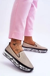 Damskie Ażurowe Skórzane Tenisówki Slip-On Beżowe Sorito