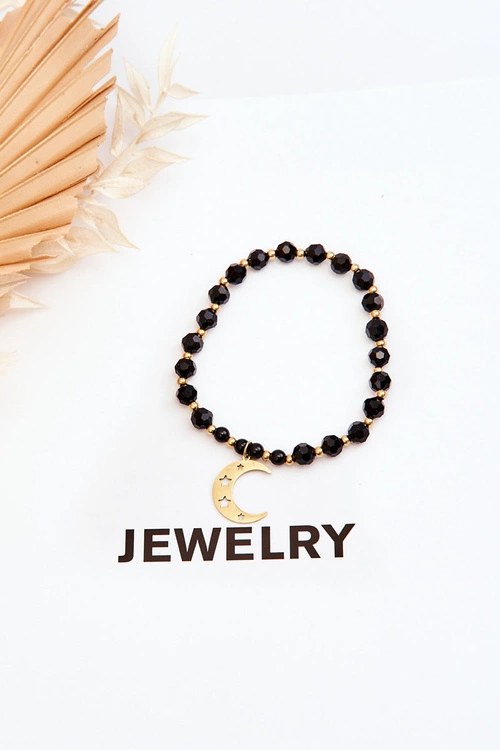 Bransoletka Z Koralikami I Ozdobnym Księżycem Czarna