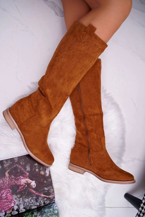 Damskie Kozaki Do Połowy Łydki Zamszowe Camel Temet