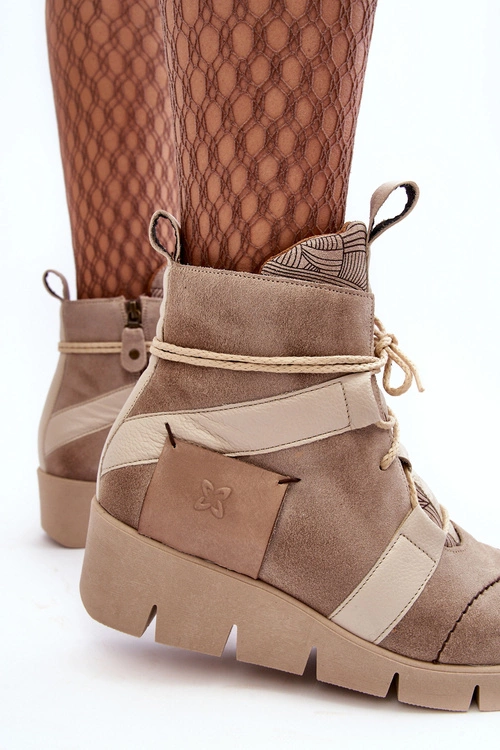 Skórzane Botki Na Koturnie Maciejka 06185-22 Jasnobeżowe