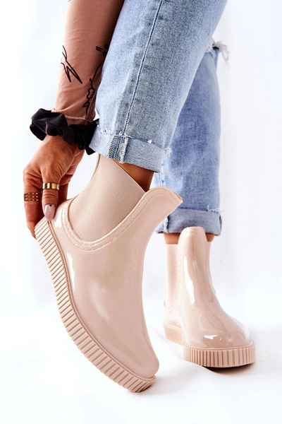 Błyszczące Kalosze Na Platformie Beżowe Waterfall