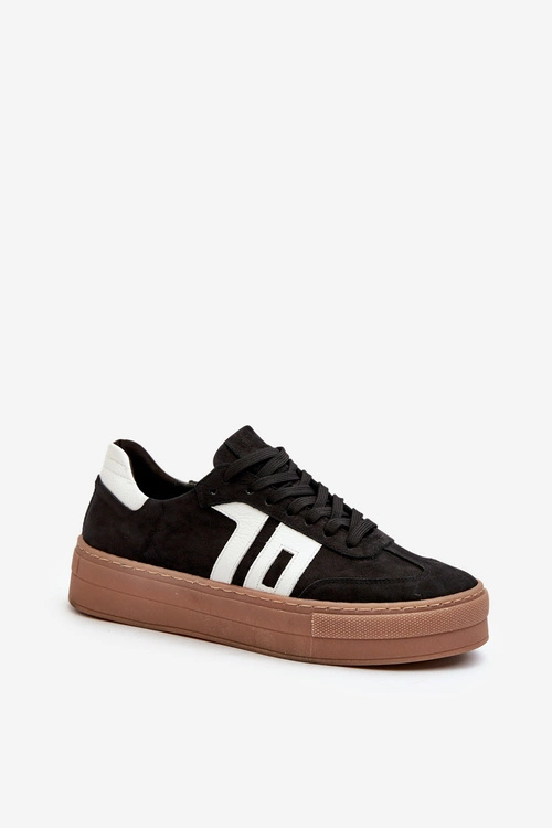 Zazoo N1095S2 Sneakersy Skórzane Damskie Na Platformie Czarne