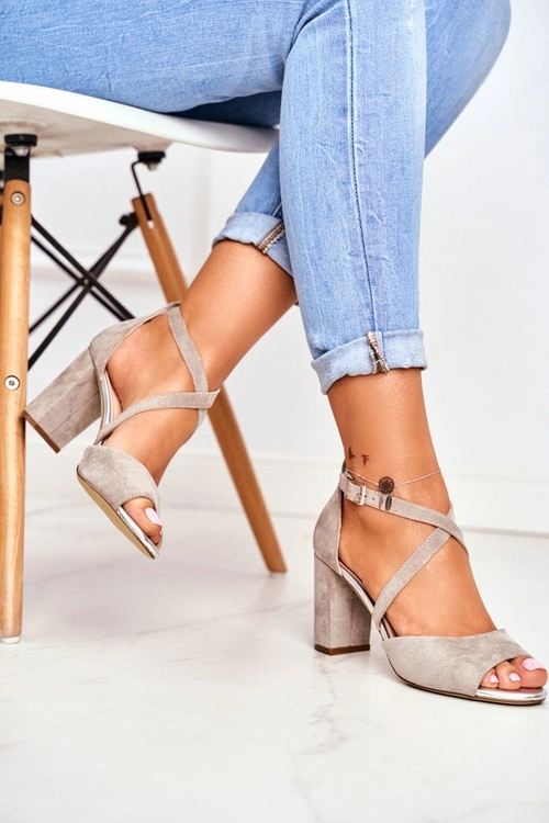 Zamszowe Sandały Na Słupku Sergio Leone SK865 Szare