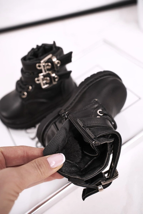 Dziecięce Botki Ocieplone Futerkiem Czarne Valentina